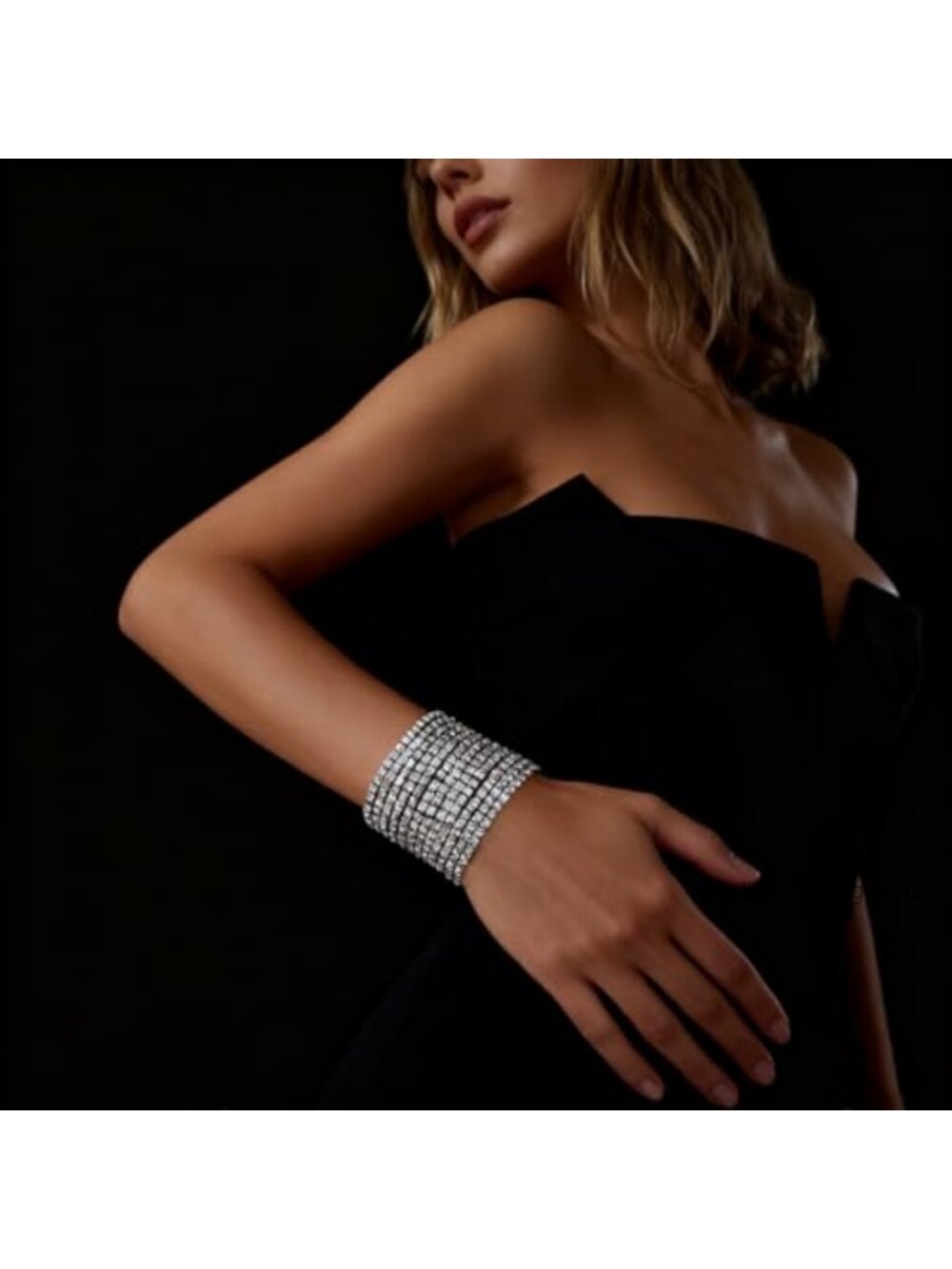 Crystal Rhinestone Stretch Bracelets Stackable Cuff Bangle Set Wedding Prom - Picture 2 of 5